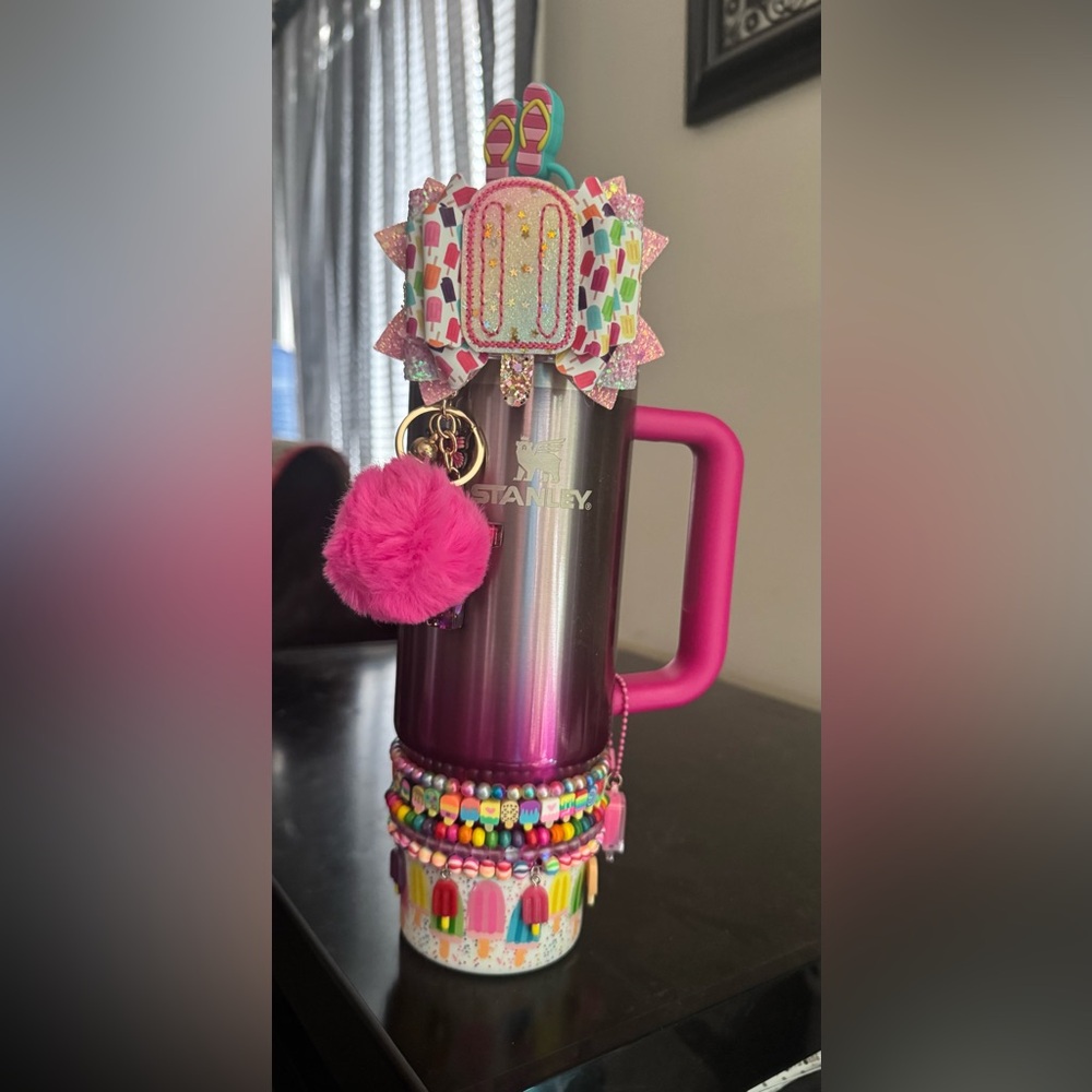 NEW 30oz Fuchsia Gradient StanleyTravel Mug with Hot Pink Handle